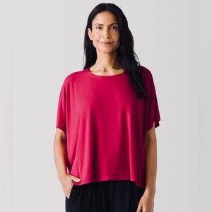 $118 EILEEN FISHER Made In USA Blouse Shirt Small Oversized Boxy Crewneck Jersey